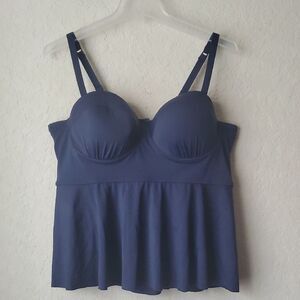 Torrid Size 3 Navy Blue Peplum Underwire Tankini Swim Top - Flowy